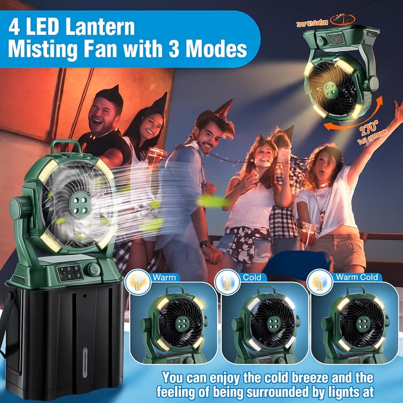 ElectricWise Portable Misting Fan,4 LED Lights&Stepless Speed Control & 4 Outlet Cooling Spray with 6L Bucket,Timer Function,Portable Handle,20000mAh Camping Fan for Patios/Fishing/Travel/Office Desk - Image 2